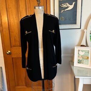 Vintage 80’s St. John Black Sweater Cardigan with Gold Details!